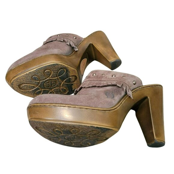 Born Platform Slides Hand Crafted Footwear Leather Taupe Womans Size 7 JH699 - Picture 4 of 5